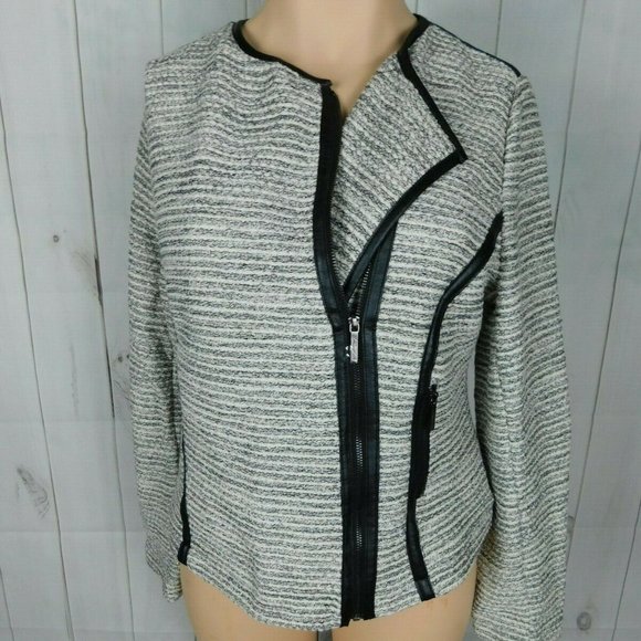 Lane Bryant Jackets & Blazers - NWT - Lane Bryant Black White Silver Knit Boucle Asymmetric Zip Moto Jacket - 14
